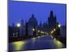 Charles Bridge at Night and City Skyline with Spires, Prague, Czech Republic-Nigel Francis-Mounted Photographic Print