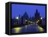 Charles Bridge at Night and City Skyline with Spires, Prague, Czech Republic-Nigel Francis-Framed Stretched Canvas