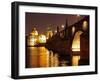 Charles Bridge over the River Vltava at Night, UNESCO World Heritage Site, Prague, Czech Republic,-Hans Peter Merten-Framed Photographic Print