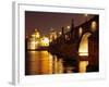 Charles Bridge over the River Vltava at Night, UNESCO World Heritage Site, Prague, Czech Republic,-Hans Peter Merten-Framed Photographic Print