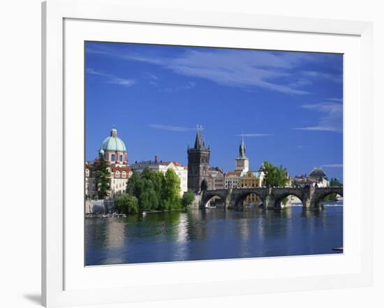 Charles Bridge over the Vltava River and City Skyline of Prague, Czech Republic, Europe-Nigel Francis-Framed Photographic Print