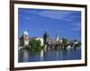 Charles Bridge over the Vltava River and City Skyline of Prague, Czech Republic, Europe-Nigel Francis-Framed Photographic Print