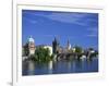 Charles Bridge over the Vltava River and City Skyline of Prague, Czech Republic, Europe-Nigel Francis-Framed Photographic Print