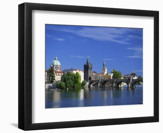 Charles Bridge over the Vltava River and City Skyline of Prague, Czech Republic, Europe-Nigel Francis-Framed Photographic Print