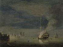 An English Frigate and Coastal Craft Becalmed by Moonlight-Charles Brooking-Giclee Print