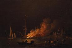 A Two-Decker on Fire at Night Off a Fort, C.1740-Charles Brooking-Giclee Print