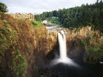 Salish Lodge and English Daisies, Snoqualmie Falls, Washington, USA-Charles Crust-Photographic Print