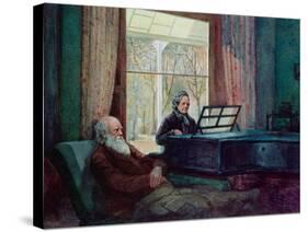 Charles Darwin and His Wife at the Piano-null-Stretched Canvas