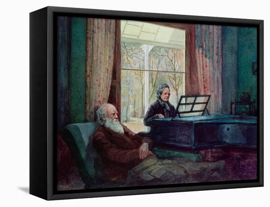 Charles Darwin and His Wife at the Piano-null-Framed Stretched Canvas