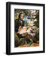 Charles Darwin on the Galapagos Islands-Andrew Howat-Framed Premium Giclee Print