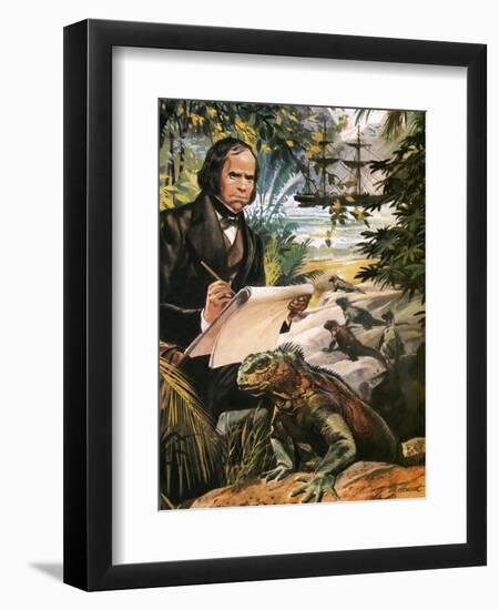 Charles Darwin on the Galapagos Islands-Andrew Howat-Framed Premium Giclee Print