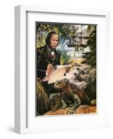 Charles Darwin on the Galapagos Islands-Andrew Howat-Framed Giclee Print