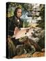 Charles Darwin on the Galapagos Islands-Andrew Howat-Stretched Canvas