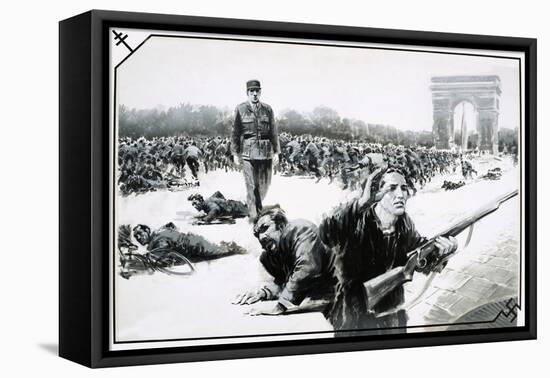 Charles de Gaulle Takes His Victory Walk Down the Champs Elysses During the Liberation of Paris-Graham Coton-Framed Stretched Canvas