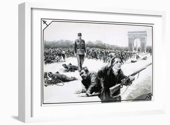 Charles de Gaulle Takes His Victory Walk Down the Champs Elysses During the Liberation of Paris-Graham Coton-Framed Giclee Print