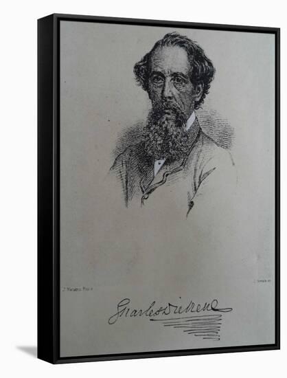 Charles Dickens, after a Photograph by John Watkins, Late 1850S-J. Brown-Framed Stretched Canvas