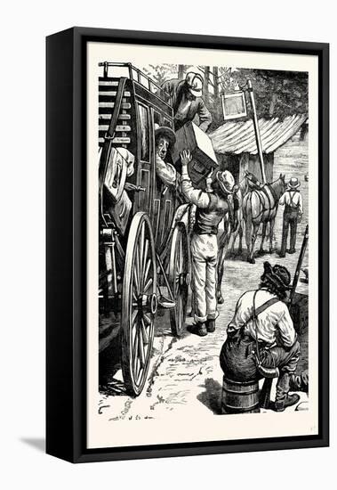 Charles Dickens American Notes 1842 as the Coach Stops a Gentleman in a Straw Hat Looks Out of the-null-Framed Stretched Canvas