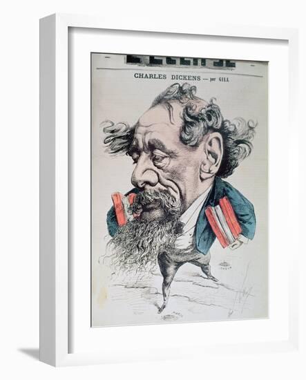 Charles Dickens Astride the English Channel, Cover Illustration from 'L'Eclipse', 14th June 1868-André Gill-Framed Giclee Print