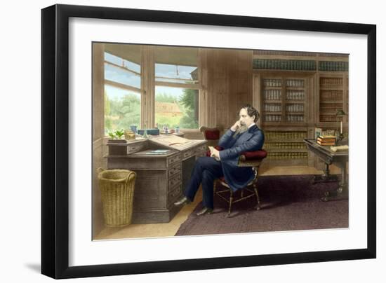 Charles Dickens in his study in Gadshill, 1865-70-French School-Framed Giclee Print