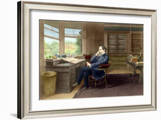 Charles Dickens in his study in Gadshill, 1865-70-French School-Framed Giclee Print