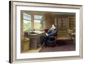 Charles Dickens in his study in Gadshill, 1865-70-French School-Framed Giclee Print