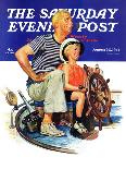 "Father Teaching Son to Sail," Saturday Evening Post Cover, August 30, 1941-Charles Dye-Framed Stretched Canvas