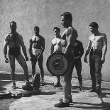 Prisoners at San Quentin Weightlifting in Prison Yard During Recreation Period-Charles E^ Steinheimer-Photographic Print