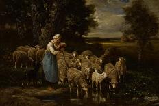 Shepherdess and Sheep, Fontainebleau-Charles Emile Jacque-Giclee Print