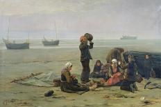 Waiting For the Fish, Berck-Sur-Mer-Charles Emmanuel Joseph Roussel-Framed Stretched Canvas