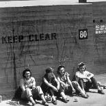 Workers Sitting Against Wall During Lunch Break, at Vega Aircraft Plant, During WWII: Burbank, Ca-Charles Fenno Jacobs-Framed Photographic Print