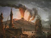 Eruption of Vesuvius at Night with Fishermen Unloading Their Nets Near the Lighthouse, 1781-Charles-francois Grenier De La Croix-Framed Stretched Canvas