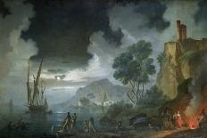 Evening, a Capriccio of a Moonlit Mediterranean Bay-Charles Francois Lacroix de Marseille-Stretched Canvas