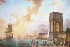 Evening, a Capriccio of a Moonlit Mediterranean Bay-Charles Francois Lacroix de Marseille-Giclee Print