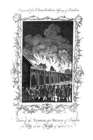 'View of the Temporary Bridge of London on Fire...1758.', c1770