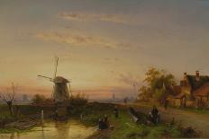 Windmill at Sunset (Oil on Panel)-Charles-Henri-Joseph Leickert-Giclee Print