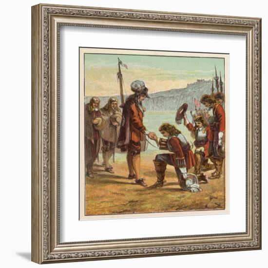 Charles II Lands at Dover and is Saluted as King of England by General Monk Who Kneels Before Him-Joseph Kronheim-Framed Art Print