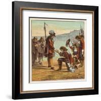 Charles II Lands at Dover and is Saluted as King of England by General Monk Who Kneels Before Him-Joseph Kronheim-Framed Art Print