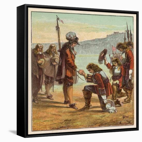 Charles II Lands at Dover and is Saluted as King of England by General Monk Who Kneels Before Him-Joseph Kronheim-Framed Stretched Canvas