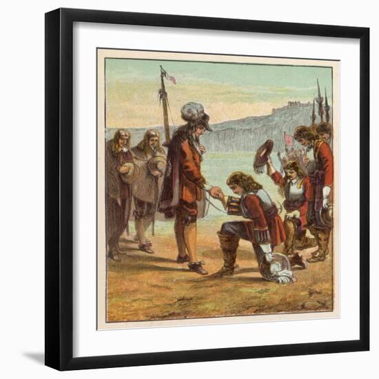 Charles II Lands at Dover and is Saluted as King of England by General Monk Who Kneels Before Him-Joseph Kronheim-Framed Art Print