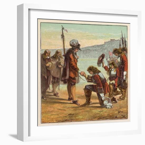 Charles II Lands at Dover and is Saluted as King of England by General Monk Who Kneels Before Him-Joseph Kronheim-Framed Art Print