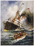 Abandon Ship! the Crew of a Torpedoed British Ship Take to the Boats as Their Vessel Keels Over-Charles J. De Lacy-Laminated Art Print