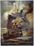 Abandon Ship! the Crew of a Torpedoed British Ship Take to the Boats as Their Vessel Keels Over-Charles J. De Lacy-Framed Art Print