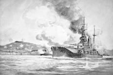 Hms Queen Elizabeth Bombarding the Dardanelles Defences in 1915-Charles John De Lacy-Giclee Print