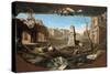 Charles Joseph Flipart / 'Landscape with architectural perspective and broken obelisk surrounded...-CHARLES JOSEPH FLIPART-Stretched Canvas