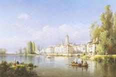 Busy Riverside Village, c.1883-Charles Kuwasseg-Giclee Print