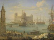 A Mediterranean Port with Men O' War (Oil on Copper)-Charles Laurent Grevenbroeck-Framed Stretched Canvas