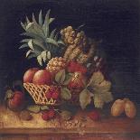 Grapes, Plums, Cherries, Peaches, an Apple, a Pineapple, and a Melon, in a Wicker Basket-Charles Lewis-Framed Stretched Canvas