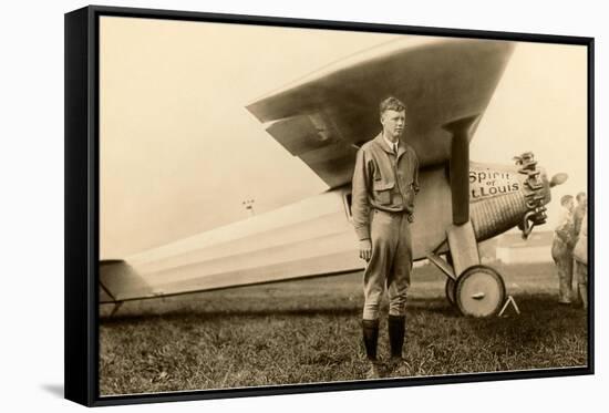 Charles Lindbergh and Plane-null-Framed Stretched Canvas