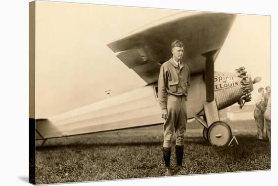 Charles Lindbergh and Plane-null-Stretched Canvas