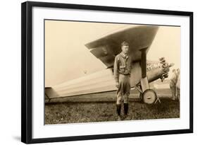 Charles Lindbergh and Plane-null-Framed Art Print